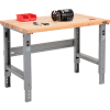 Global Industrial Adjustable Height Workbench, 48 x 30", Maple Butcher Block Square Edge, Gray