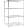 Nexel® Chrome, 4 Tier, Wire Shelving Starter Unit, 48"W x 36"D x 74"H