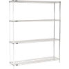 Nexel® Chrome, 4 Tier, Wire Shelving Add-On Unit, 60"W x 14"D x 86"H