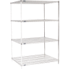 Nexel® Chrome, 4 Tier, Wire Shelving Add-On Unit, 48"W x 36"D x 86"H