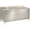 Aero Manufacturing 304 Stainless Steel Cabinet Table, 60 x 30", 4" Backsplash, Sliding Doors