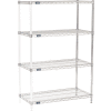 Nexel® Chrome, 4 Tier, Wire Shelving Add-On Unit, 36"W x 18"D x 54"H