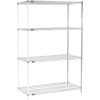 Nexel® Chrome, 4 Tier, Wire Shelving Add-On Unit, 48"W x 24"D x 74"H