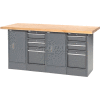 Global Industrial™ Workbench w/ Maple Square Edge Top, 6 Drawers & 2 Cabinets, 72"Wx30"D, Gray