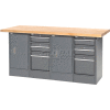 Global Industrial Workbench w/ Maple Square Edge Top, 6 Drawers & 2 Cabinets, 72"Wx30"D, Gray