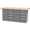 Global Industrial™ Workbench w/ Maple Square Edge Top, 8 Drawers & 2 Cabinets, 72"Wx24"D, Gray