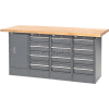 Global Industrial Workbench w/ Maple Square Edge Top, 12 Drawers & 1 Cabinet, 72"Wx24"D, Gray