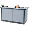 Interion® U-Shaped Electric Reception Station, 88"W x 44"D x 46"H, Gray Counter, Blue Panel