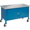 Global Industrial™ Atelier d’armoire mobile - Bord carré en acier inoxydable, 72"W x 30"D, bleu