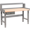Global Industrial™ Workbench w/ Maple Square Edge Top, Drawer & Riser, 60"W x 36"D, Gray