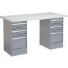 Global Industrial™ 60 x 24 Pedestal Workbench Double 3 Drawers, Laminate Square Edge Gray