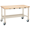 Global Industrial™ Mobile Workbench, 60 x 30 », avec Outlets, Maple Butcher Block Square Edge, Tan