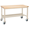Global Industrial™ Mobile Workbench, 48 x 30 », Pied tubulaire carré, Maple Square Edge, Tan