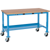 Établi mobile industriel™ Global, 60 x 30 po, Prises de courant, Bord carré supérieur de magasin, Bleu