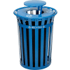 Boîte de recyclage en acier à lattes d’extérieur industriel™ mondial avec couvercle de capot de pluie, 36 gallons, bleu