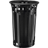 Global Industrial™ Outdoor Slatted Steel Trash Can W / Access Door & Flat Lid, 36 gallons, noir