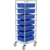 Global Industrial™ Chariot de fil chromé avec (7) conteneurs de grille bleue 6 « H, 21x24x69
