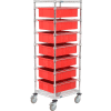 Global Industrial Chrome Wire Cart With (7) 6"H Red Grid Containers, 21x24x69