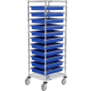 Global Industrial™ Chariot de fil chromé avec (11) conteneurs de grille bleue 3 « H, 21x24x69