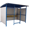 Steel Smokers Shelter With Clear Front Panel & Wooden Bench Rail, 120"W x 96"D x 91"H