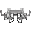 Table de™ pique-nique ronde Industrielle Mondiale de 46 » avec 6 sièges, Métal déployé, Gris