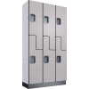 Global Industrial Casier en™ bois à 2 niveaux et 6 portes, 36 po L x 15 po P x 72 po H, gris, non assemblé
