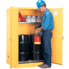 Justrite® Drum Cabinet 60 Gal. Capacity Vertical Manual Close Flammable W/ Drum Rollers