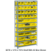 Global Industrial Steel Open Shelving - 14 Yellow Plastic Stacking Bins 8 Shelves 36 x 12 x 73