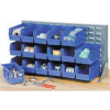 Global Industrial™ Louvered Bench Rack 36"W x 20"H - 32 of Blue Premium Stacking Bins