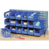 Global Industrial Louvered Bench Rack 36"W x 20"H - 32 of Blue Premium Stacking Bins