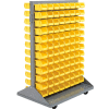 Global Industrial Mobile Double Sided Floor Rack - 192 Blue Stacking Bins 36 x 54