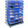 Global Industrial™ Mobile Double Sided Floor Rack - 96 Blue Stacking Bins 36 x 54
