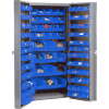 Global Industrial Bin Cabinet Deep Door - 132 Blue Bins, 16-Gauge Unassembled Cabinet 38x24x72