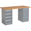 Global Industrial™ 72 x 30 Pedestal Workbench - 4 Tiroirs et Cabinet, Shop Top Square Edge Gray