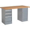 Global Industrial™ 60x30 Pedestal Workbench - 3 Tiroirs et 1 Cabinet, Shop Top Safety Edge Gray