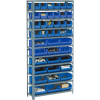 Global Industrial™ Steel Open Shelving avec 36 bacs d’empilage en plastique bleu 10 étagères - 36 x 18 x 73