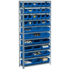 Global Industrial™ Steel Open Shelving avec 18 bacs d’empilage en plastique bleu 10 étagères - 36 x 18 x 73