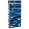 Global Industrial™ Steel Open Shelving avec 28 bacs d’empilage en plastique bleu 10 étagères - 36 x 18 x 73