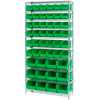 Étagères en fil chromé ™ industrielles mondiales avec 48 bacs d’empilement en plastique géants verts, 36x14x74