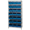 Étagères en fil chromé de l'™ industrie mondiale avec 21 bacs d’empilement en plastique géants bleus, 36x18x74