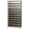 Global Industrial Chrome Wire Shelving with 44 4"H Plastic Shelf Bins Stone, 36x14x74