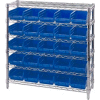 Global Industrial™ Chrome Wire Shelving with 25 4"H Plastic Shelf Bins Blue, 36x14x36