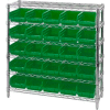 Global Industrial™ Chrome Wire Shelving with 25 4"H Plastic Shelf Bins Green, 36x14x36