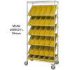 Global Industrial Easy Access Slant Shelf Chrome Wire Cart, 24 4 Shelf Bins Yellow, 36"Lx18x74