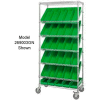 Global Industrial™ Easy Access Slant Shelf Chrome Wire Cart 18 4"H Shelf Bins Green 36Lx18Wx74H