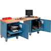 Établi de piédestal mobile industriel™ mondial, 72 x 24 », Maple Butcher Block Square Edge, Bleu