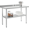 Global Industrial Workbench W/Shelf, 18 Ga. 430 Series Stainless, 2" Backsplash, 48"Wx24"D