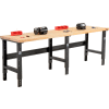 Global Industrial™ Extra Long Workbench, 96 x 30 », Hauteur réglable, Bord carré bouleau, Noir