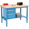 Global Industrial™ 48"W x 30"D Production Workbench - Sécurité de l’érable avec tiroirs et étagère - Bleu