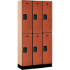 Salsbury 2-Tier 6 Door Designer Wood Locker, 36"L x 15"P x 76"H, Cerisier, Partiellement assemblé